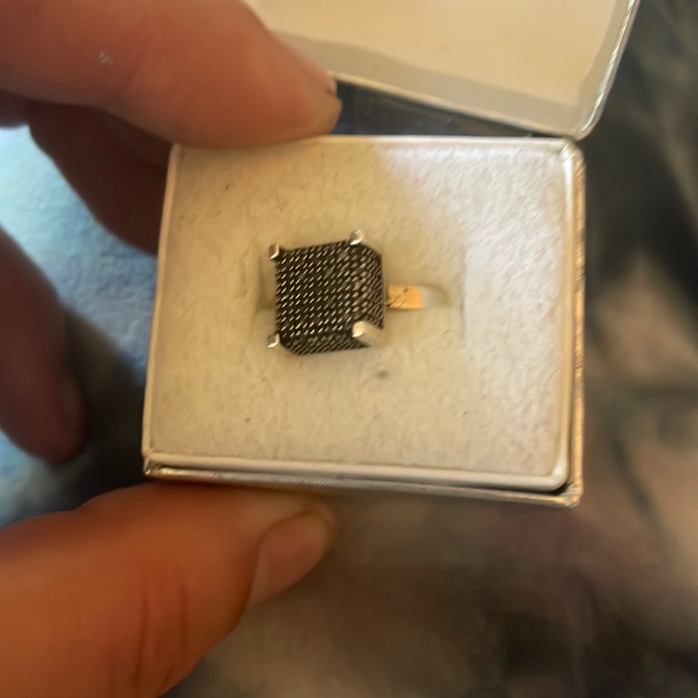 .925silver natural black diamond ring size 5